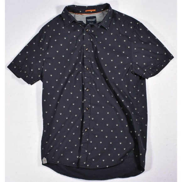 Denim and Flower Polo Shirt Men's Medium Skull Print Black Polo - Picture 1 of 3